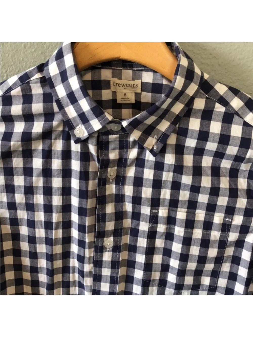 J. Crew Crewcuts Boys' Navy White Gingham Button Down Collared Shirt NWT 8